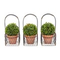 Hastings Home Set of 3 Faux Boxwood 9.5-inch Tall Topiary Arrangements in Decorative Metal, Indoor Home or Office 718727DFM